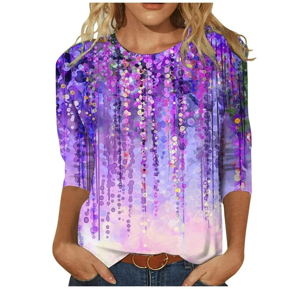 IROINNID Savings Ladies Long Sleeve T Shirts Print Tops Loose Blouse Lounge Tee Shirts Tunic,Purple