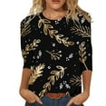 thumbnail image 1 of IROINNID Savings Ladies Long Sleeve T Shirts Printed T-shirt 3/4 Sleeves Blouse Round Neck Lounge Tops,Gold, 1 of 5