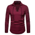 thumbnail image 1 of IROINNID Savings Long Sleeve Pullover Shirts for Men Casual Lace Solid Turndown Shirts Tops Blouse,Wine, 1 of 4