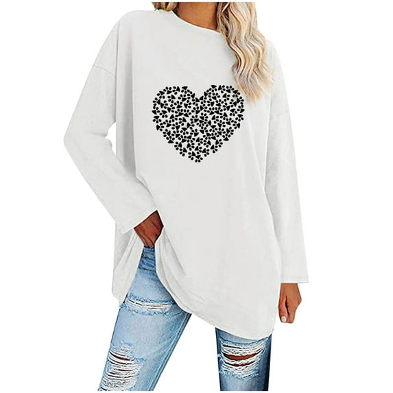 IROINNID Savings Long Sleeve T-Shirts for Women Classic Floral Print Crewneck Loose Tops Blouses Shirt,White