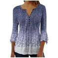 thumbnail image 1 of IROINNID Long Sleeve T-Shirts for Women Summer V-Neck 3/4 Sleeve Print Home T-shirt Blouse,Purple, 1 of 5