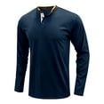 thumbnail image 1 of IROINNID Savings Mens Pullover Shirts Long Sleeve Stand-up Collar Stitching T-shirt Long-sleeved Pullover Stand-up Collar Collar Blouse Tops,Dark Blue, 1 of 5