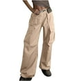 thumbnail image 1 of IROINNID Pants for Women Cargo Baggy Mid Waist Wide Leg Bib Full Length Trendy Casual Cargo Pants,Beige, 1 of 3