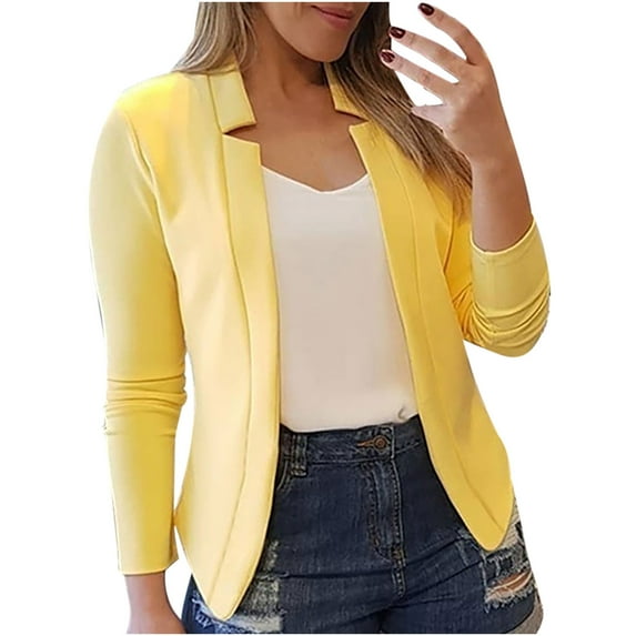 IROINNID Plus Size Cardigan for Women Solid Color Long-sleeved Cardigan Top Jacket Coat Outerwear,Yellow