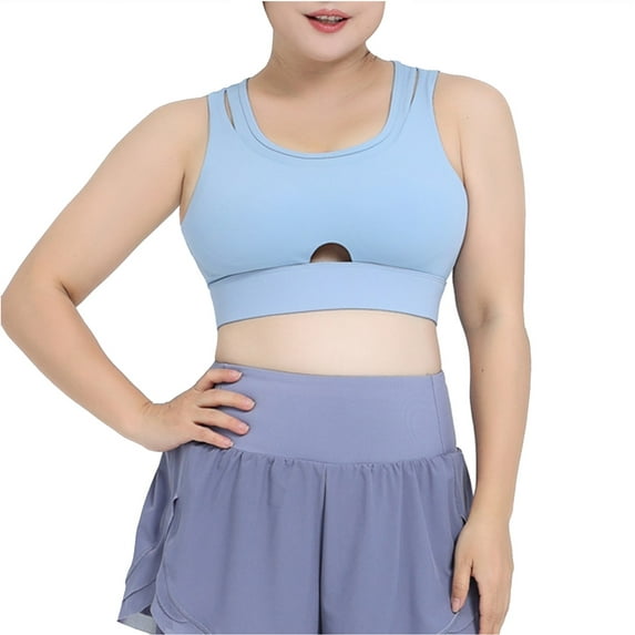 IROINNID Savings Plus Size Sports Bras for Women Push Up Bra Empty Fake Two-piece Sports Underwear Large Size Fitness Clothes Shockproof High-strength Bra All-in-one Yoga Vest,Light Blue