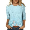thumbnail image 1 of IROINNID Savings Polyester Long Sleeve T Shirt for Women Leisure Printed Loose T-shirt Blouse Round Neck Tops,Light Blue, 1 of 5