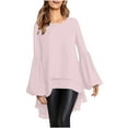 thumbnail image 1 of IROINNID Polyester Long Sleeve T Shirt for Women Leisure Solid Color Irregular Pullover Boat Neck Lantern Tops,Pink, 1 of 7