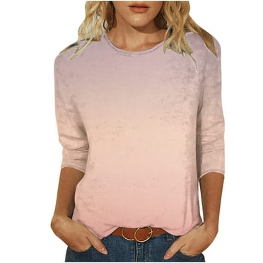 IROINNID Savings Polyester Long Sleeve T Shirt for Women Leisure Spring Printed Mid-length Sleeves Round Neck Tee Tops,Beige