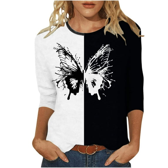 IROINNID Polyester Long Sleeve T Shirt for Women Leisure Summer Slim Tie Round Neck T-shirt,White
