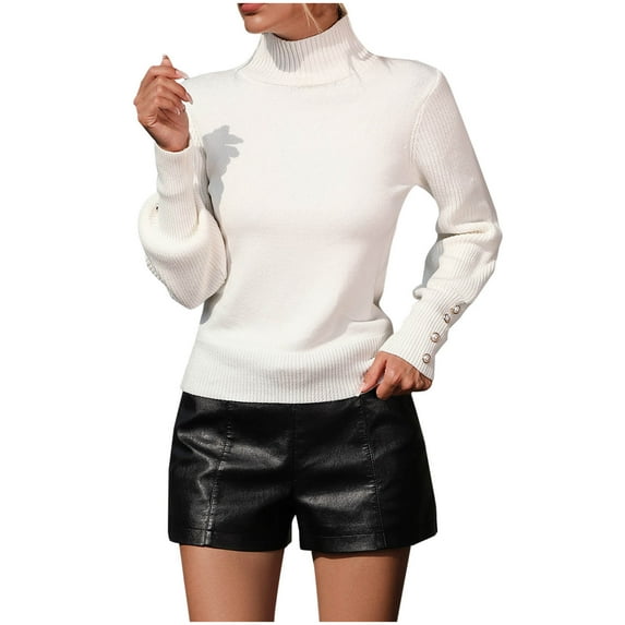 IROINNID Savings Pullover Sweater for Women Solid Stretch Long Sleeve Round-Neck Pullover Trendy Lightweight Sweater,White
