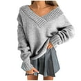 thumbnail image 1 of IROINNID Savings Pullover Sweater for Women Winter Casual Solid Color V-neck Long Sleeve Knitted Loose Sweater Top,Gray, 1 of 6