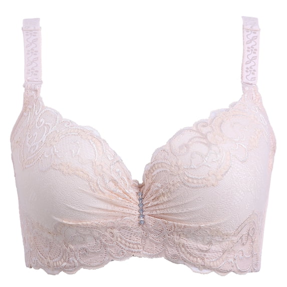 IROINNID Push Up Bra for Women Four-breasted Steel Ring Charcoal Thin Bra, Underwear,Beige