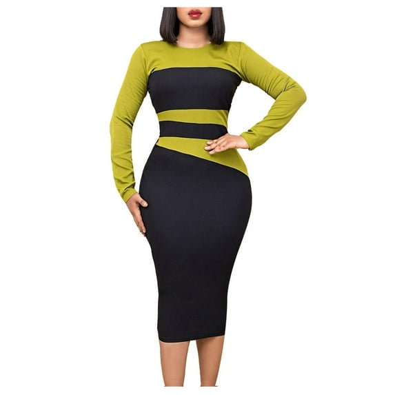 IROINNID Savings Semi Formal Dress for Women Long Sleeve Bodycon Dress Sexy Elegant And Solid Colorful Wrapped Hip Dress,Green