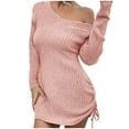 thumbnail image 1 of IROINNID Semi Formal Dress for Women Long Sleeve Mini Dress U-neck Drawstring Sweater Dress,Pink, 1 of 6