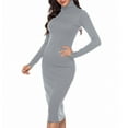 thumbnail image 1 of IROINNID Savings Sweater Dress for Women Long Sleeve Dress Knee-Length Sweater Dress Long-sleeve Solid Color Priming High-Necked Dress Slim,Gray, 1 of 6