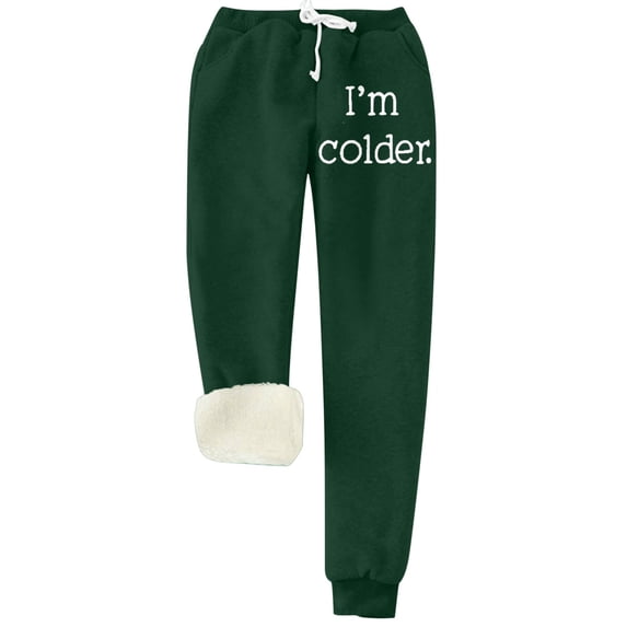 IROINNID Savings Sweatpants for Women Thermal Solid Color Fleece Pockets Plus-Size Bandage Elastic Waist Casual Pants Leggings,Green