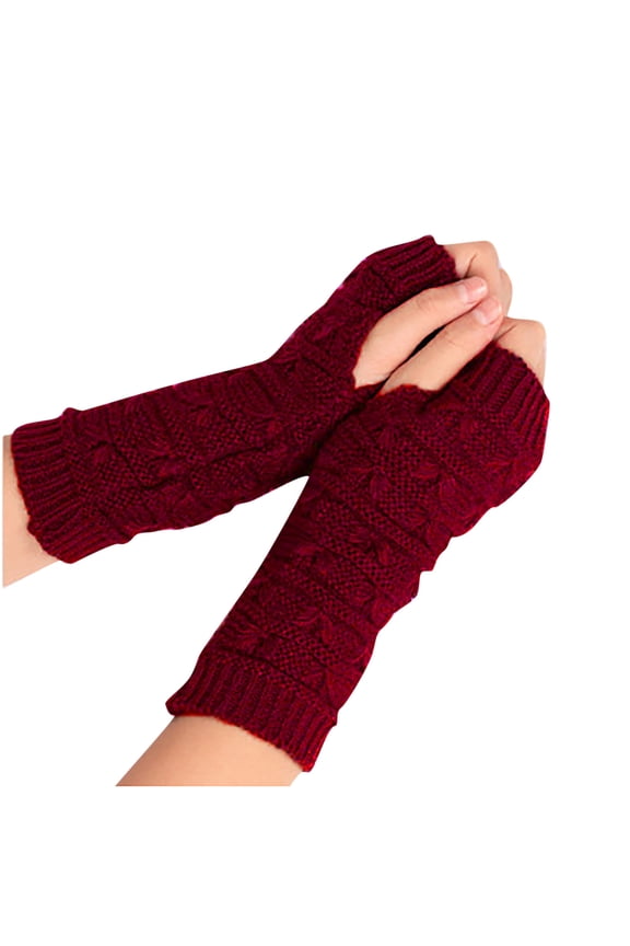 Thermal Gloves for Women Knit Gloves Knitted Arm Finger-less Keep Warm Winter Gloves Soft Warm Mitten,Burgundy