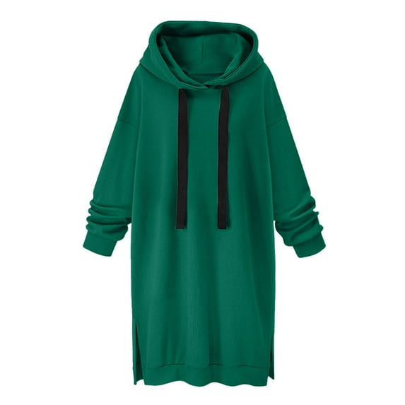 IROINNID Savings Tunic Hoodie for Women Solid Color Long Velvet Loose Casual Long Sleeve Hooded Tops,Green