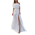 thumbnail image 1 of IROINNID Wedding Guest Dresses for Women Evening Night Party Dress Summer One Line Neck Split Floor Sweeping Holiday Dress Trendy Formal Dress,White, 1 of 6