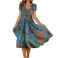 thumbnail image 1 of IROINNID Savings Wedding Guest Dresses for Women Semi Formal Evening Night Casual Homecoming Dress Summer Printing Short Sleeve V Neck Mid Thigh Length Trendy A-Line Dress,Multicolor, 1 of 6