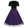 thumbnail image 1 of IROINNID Wedding Guest Dresses for Women Semi Formal Evening Night Casual Homecoming Dress Summer Round Neck Short Sleeved Polka Patchwork Vintage Dress Elegant A-Line Dress,Purple, 1 of 3