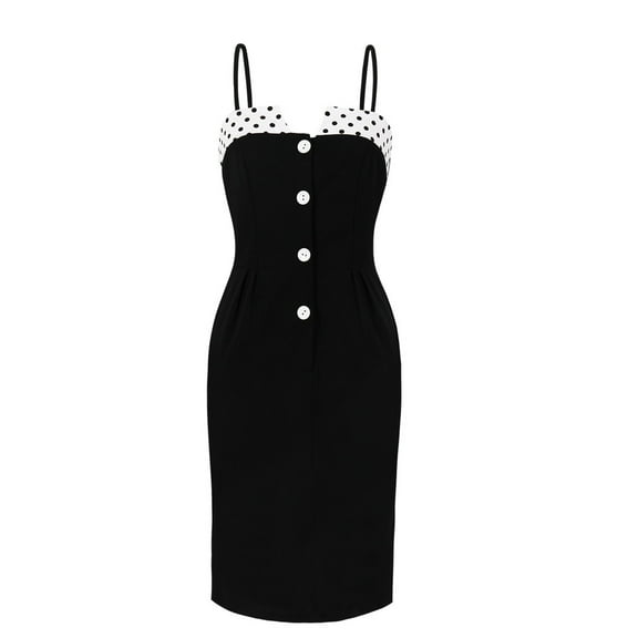 IROINNID Wedding Guest Dresses for Women Formal Evening Night Dress Summer Sleeveless V-Neck Wave Point Dress Loose Trendy Sheath Dress,Black