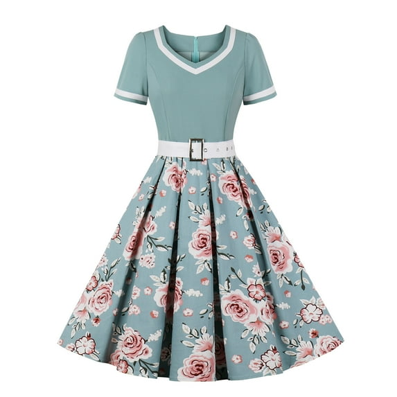 IROINNID Savings Wedding Guest Dresses for Women Semi Formal Evening Night Casual Homecoming Dress Vintage Print Hem Dress Trendy A-Line Dress,Green