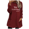 thumbnail image 1 of IROINNID Savings Women's Fall Tops Long Sleeve Round Neck Winter Warm Shearling Pullover Loose Fit Letter Print Tops with Pocket,Red, 1 of 4