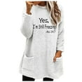 thumbnail image 1 of IROINNID Savings Women's Fall Tops Long Sleeve Round Neck Winter Warm Shearling Pullover Loose Fit Letter Print Tops with Pocket,White, 1 of 4
