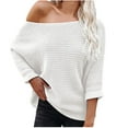 thumbnail image 1 of IROINNID Savings Women's Knitwear Fleece Pullover Off-the-Shoulder Long Sleeve Sweater Loose Solid All-match Tops,White, 1 of 5
