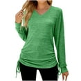 thumbnail image 1 of IROINNID Women's Long Sleeve V-Neck Shirts Leisure Autumn/Winter Solid Color Long Sleeve V-Neck Draw-Pleated Loose T-Shirt Top Long Sleeve V-Neck Top/Shirt,Green, 1 of 4