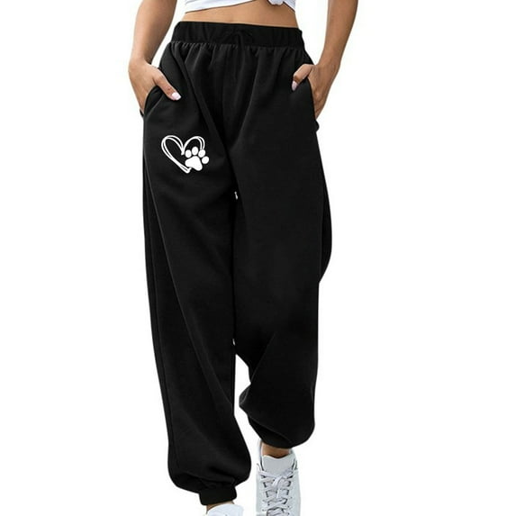 IROINNID Savings Women's Sweatpants Casual Jogger Pants Love Print Drawstring Waist Comfy Loose Fit Trendy Sweatpants with Pockets,Black