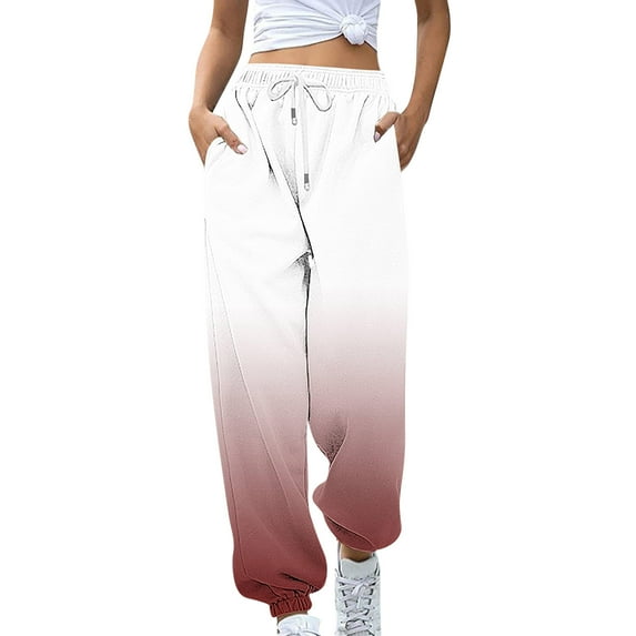 IROINNID Savings Women's Sweatpants Casual Jogger Printing Pocket Elastic Waist Trousers Long Straight Pants Sweatpants,Burgundy