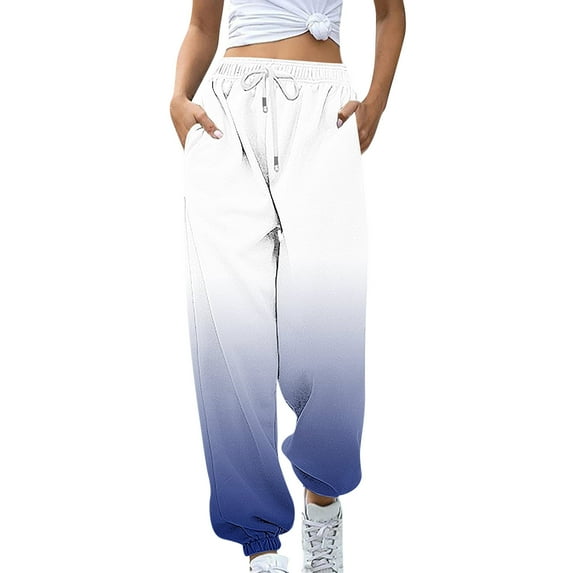 IROINNID Savings Women's Sweatpants Casual Jogger Printing Pocket Elastic Waist Trousers Long Straight Pants Sweatpants,Dark Blue