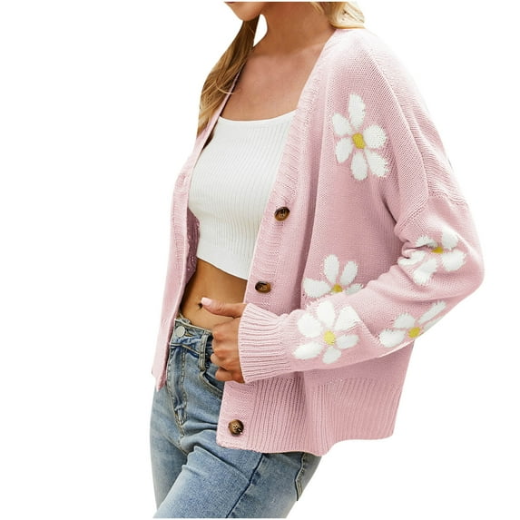 IROINNID Savings Womens Cardigans Long Sleeve Sexy V-Neck Print Cardigan Long Sleeve Tops Blouse,Pink