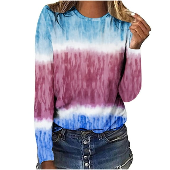 IROINNID Savings Womens Long Sleeve Tops Lounge Round Neck Printed Top T-Shirt Blouse,Hot Pink