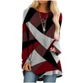 thumbnail image 1 of IROINNID Savings Womens Long Sleeve Tops Lounge Socket Geometry Printed Round-Neck Tops,Wine, 1 of 5