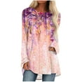 thumbnail image 1 of IROINNID Savings Womens Long Sleeve Tops O-Neck Printing Loose Tops Lounge T-shirt Blouse,Pink, 1 of 8