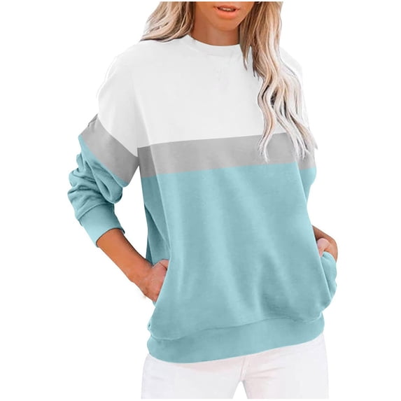 IROINNID Savings Womens Long Sleeve Tops Pullover Round-Neck Color Blouses Sweater Tops,Blue