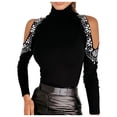 thumbnail image 1 of IROINNID Womens Long Sleeve Tops Solid Color Turtleneck Rhinestone Shirt Tops,Black, 1 of 7