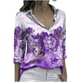 thumbnail image 1 of IROINNID Savings Womens Long Sleeve V-Neck Shirts Button Lounge Turn-Down Printed Tops Shirt,Purple, 1 of 8
