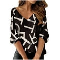 thumbnail image 1 of IROINNID Womens Long Sleeve V-Neck Shirts Print Blouse Pullover Tunic Tops Shirt,black and white, 1 of 6