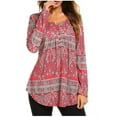 thumbnail image 1 of IROINNID Savings Womens Long Sleeve V-Neck Shirts Printed Lounge Loose T-Shirt Blouse Tops,Red, 1 of 5
