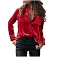 thumbnail image 1 of IROINNID Savings Womens Long Sleeve V-Neck Shirts Winter Velvet Button Pocket Lounge Shirt Top,Red, 1 of 4