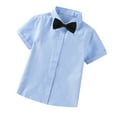 thumbnail image 1 of IROINNID School Uniform Toddler Boys Short Sleeve Blouse Solid Color Gentleman's School Uniform Shirt Bow Tie Suit,Blue, 1 of 5