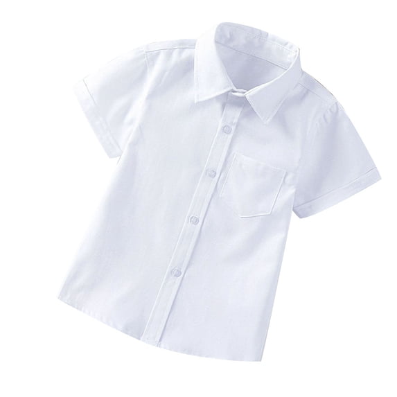 IROINNID School Uniform Toddler Boys Short Sleeve Blouse Solid Color Gentleman's School Uniform Shirt ,White