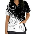 thumbnail image 1 of IROINNID Scrub Tops for Women Plus Size V-neck Tops Workwear Printed Uniform with Pockets,Black, 1 of 5