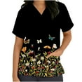 thumbnail image 1 of IROINNID Scrub Tops for Women Plus Size V-neck Tops Workwear Printed Uniform with Pockets,Black, 1 of 5