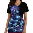 thumbnail image 1 of IROINNID Scrub Tops for Women Short Sleeve V-Neck Workwear Christmas Printing Tops With Pocket,Blue, 1 of 5