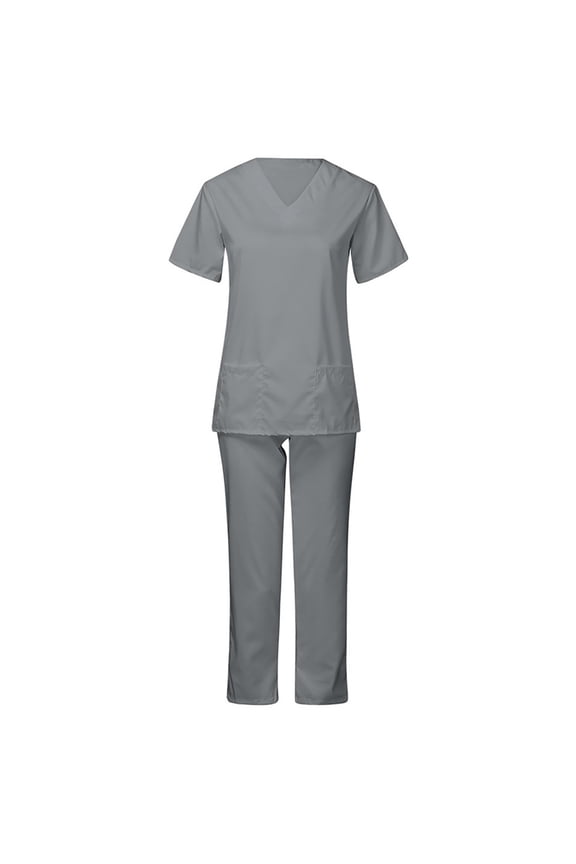 Scrubs Sets for Women Medical Uniform Comfy Short Sleeve Tops and Pants with Pockets Two-Pieces,Gray